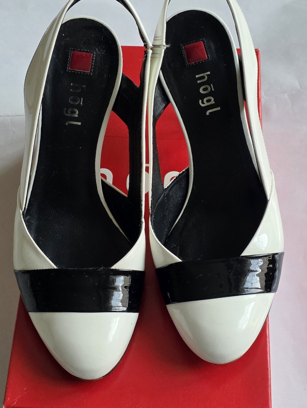 Vintage Hōgl Black & White Patent Leather Slingback Heels — Size 7.5